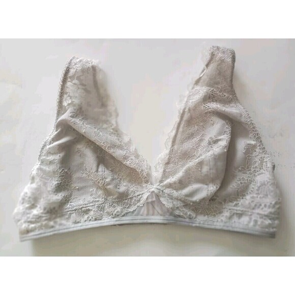 Victoria's Secret Dream Angels Bralette Bra Sz Medium Gray Unlined Lace Plunge - Picture 2 of 8